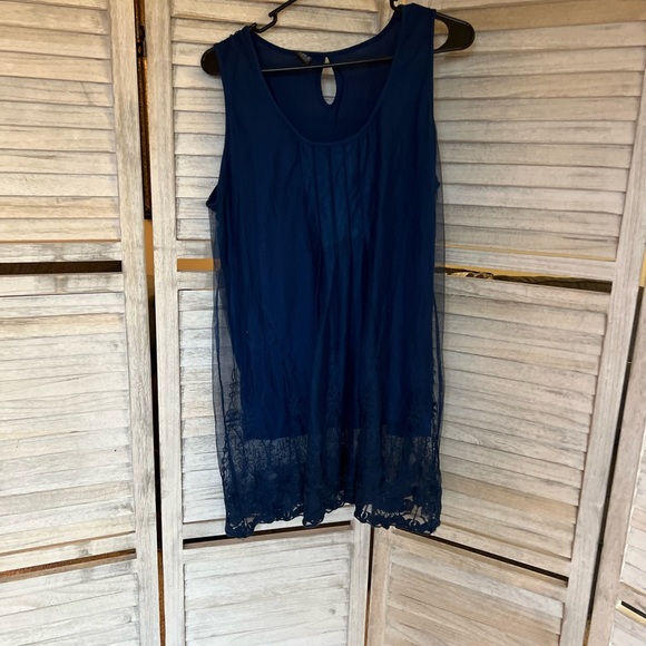 Women’s Blue Sleeveless Lace MS Mode top size Large - Picture 1 of 6